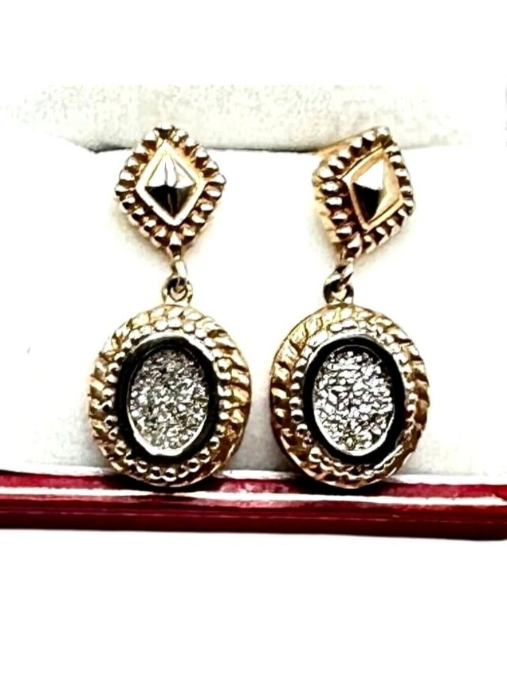 10K Yellow Gold Titanium Drusy Quartz Pierced Chandelier 1 Inch Earrings